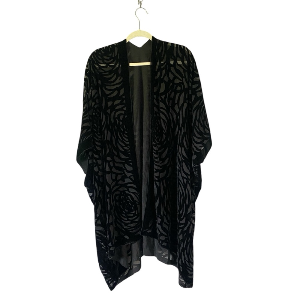 Whimsigoth women’s velvet burnout black kimono floral patterned one size goth